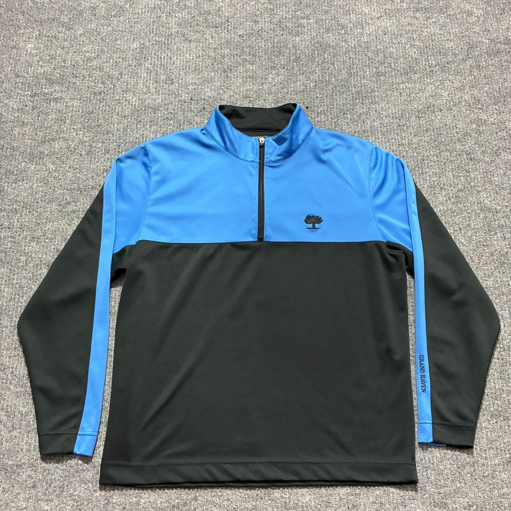 Ahead Grand Haven Mens Half Zip Pullover Size M Blue‎ Black Tree Logo Activewear